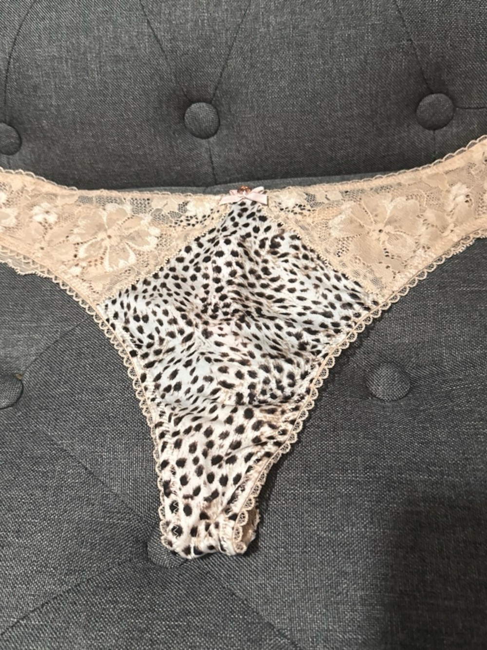 Victoria's Secret Body by Victoria Beige Lace & Leopard-Print Thong